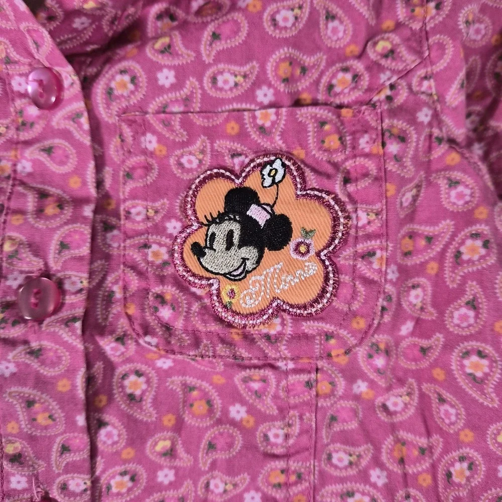 Vintage Disney Minnie Mouse Toddler Girl Button Up Shirt Pink‎ Paisley 24M Y2K